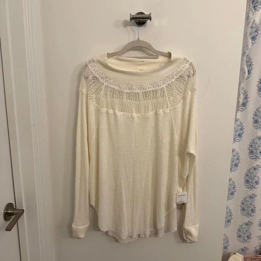 Free People cream thermal lace top — brand new with tags
